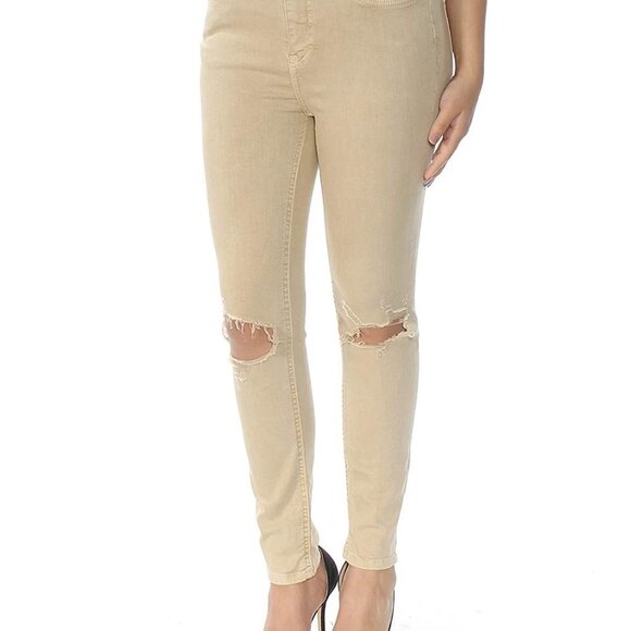New Free People Tan Distressed Straight Le… - Picture 1 of 13